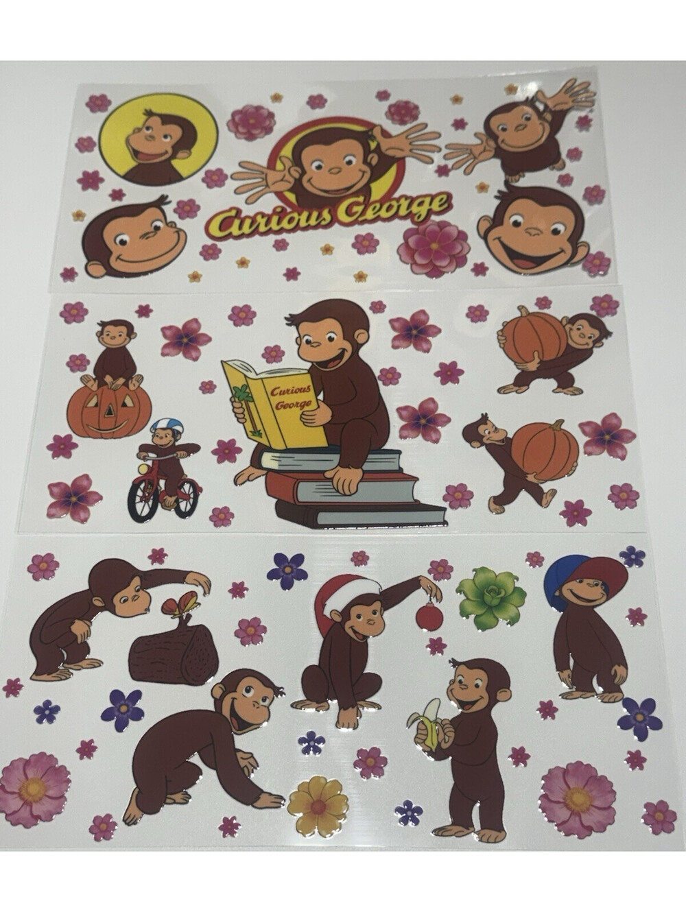 3 Cup Wraps Curious George UV DTF Assorted Set NEW